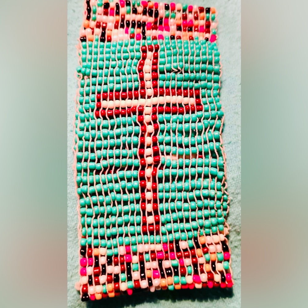 Handmade Turquoise and Red Beaded Cross Bracelet